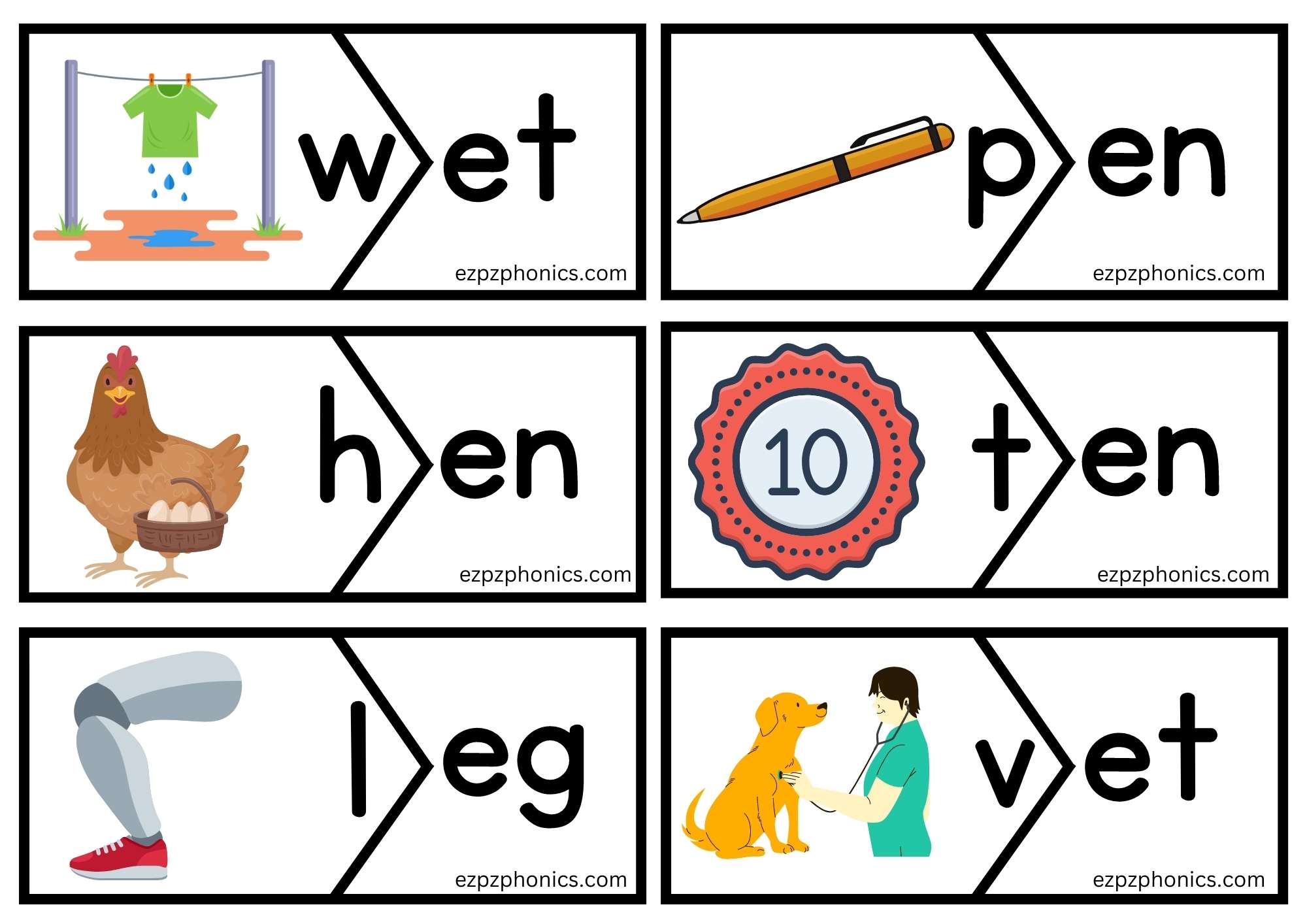Short e Vowel CVC words Puzzle match game 1